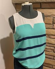 THML sheer tank top with navy and teal stripes size medium