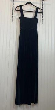 E.ssue Black Velvet Smocked Sleeveless Squared Neck Split Leg Jumpsuit Size S