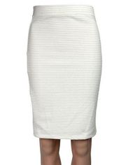 Guess White Bodycon Pencil Bandage Striped Ribbed Zip Knee Length Midi Skirt XS