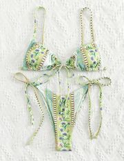 SheIn Green Paisley & Floral Side Tie Bikini