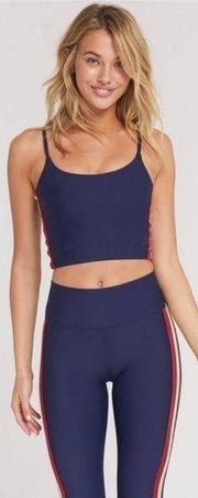 Spiritual Gangster Practice Cami Navy Blue Side Stripe Crop Top Size Small