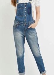 Life in Progress Distressed Snap Front Denim Overalls XS