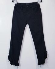Driftwood Jeans Candace Midrise Capri Cropped Ruffled Hem Black Denim