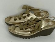 Fly London Gold Platform Wedge Sandals New‎