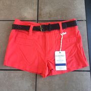 Macy's Red Linen Shorts With Belt