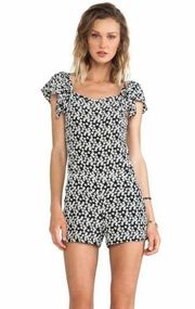 Pam & Gela Flutter Sleeve Romper in Black Ditzy Poppy Print - size 2