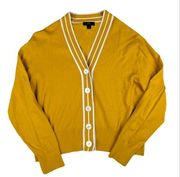 J. Crew Tipped Mustard Yellow V-neck  Cardigan Sweater - Women's Size Large