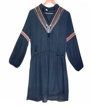 Misslook Black Long Balloon Sleeve Boho Embroidered Tassel Peasant Dress