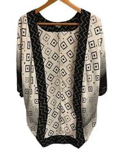 Ecote Black & Cream Open Short Sleeves Cardigan—size Small