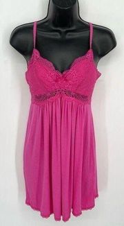 INC  Intimates NEW Women's Spaghetti Strap Nightgown Sheer Lacey XS Fuchsia Pink