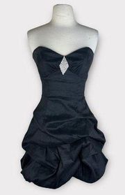 Jessica McClintock | Vintage Y2K Strapless Black Rhinestone Mini Bubble Dress