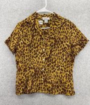 Jennifer Moore Women's Button Front Blouse Animal Print Size 10P 100% Silk