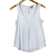 Ecru White Square Beaded Flowy Tank Top-  Small