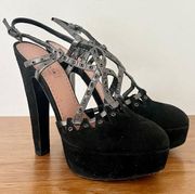 ALAÏA Suede Studded Platform Stiletto High Heels Shoes Black Women's Size 36.5