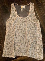 Cream Green Floral Sleeveless Blouse-Mimi Chica-Medium Tank Lace Womens EUC