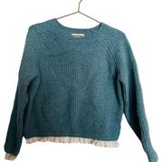 Milly Wool Blue Layered Hem Chunky Cable Knit Sweater Size Medium