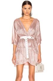 Lamé Ruffled Metallic Pink Shimmer Mini Dress