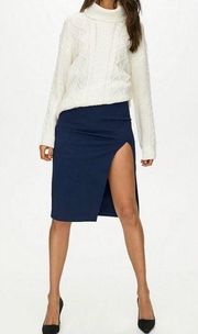 Aritzia Babaton Midi Pencil Skirt With Slit Pencil Slit Skirt Classic Navy 4