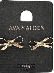 Ava and Aiden Brass Stud Earrings Tiny Bows New on Card