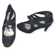 a.n.a Black Lace Up Cutout Zip Up Peep Toe Pump Heel Sandals Womens