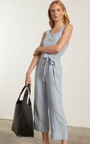 Everlane The Linen Blue and White Stripe Square Neck Jumpsuit Women’s 10 NWOT