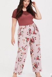 Torrid Lilac Purple Floral Crepe Belted Women 4X Wide Leg High Waisted Pants