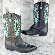 Seychelles Western Costal Cowgirl Cowboy Boots 8.5 Black Turquoise Hand Painted