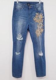 FIRE Los Angeles Floral Embroidered High Waisted Jeans