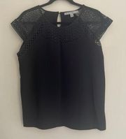 Marc New York Black Laser Cut Boxy Fit Blouse Top Minimal Basic Neutral Work