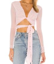 x Revolve Top Camila Crop Sheer Front Tie in Ballet Pink S