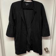 Roz & Ali Black Open Front Dressy Long Jacket Coat Flare Sleeve Womens Size XS