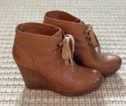 Lucky Brand Norice Leather Wedge Lace Up Boots Size 8M Cute Wedges