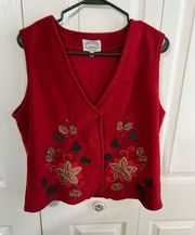 Carolyn Taylor Red Button Up Floral Vest size medium