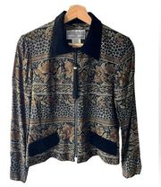 Vintage Jessica Howard Tapestry Jacket - Zip Up with Tassel Pull - Velour Collar