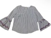 Kontrol Contemporary Embroidered stripe bell sleeve blouse