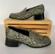 Vintage Black/Beige Snake Print Leather  Grunge Y2K Early 2000s Heeled Loafers