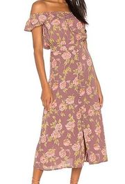 Flynn Skye Tory Mauve Blossom Floral Off Shoulder Midi Dress