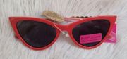 NWT Betsey Johnson Red Cat Eyed Sunglasses W/ Faux Pearl Arms