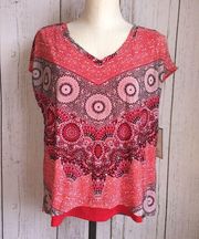 NWT Dana Buchman  mesh layered v-neck top LP