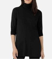 Eileen Fisher Mock Neck Long Top Tencel Blend Black Womens Size Small Oversized