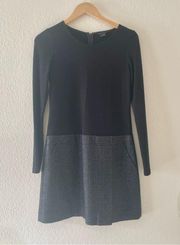 Theory Bowmont Drop Waist Black and Gray Mini Dress Size 6