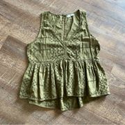 Embroidered Top XS Oversized Olive Boho Indie