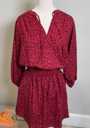 Dress Womens Red 3/4 Sleeve V-Neck Abstract Print Size XS