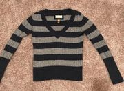 American Eagle Blue and Gray  Outfitters Striped V Neck Sweater