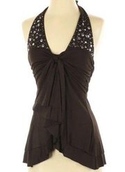 Robert Rodriguez Brown Top XS Halter Sleeveless Embellished RARE GORGEOUS