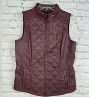 Waxed quilted Vest High neck Full Zip Pockets Small Maroon