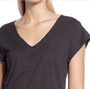 NORDSTROM MODAL Embroidered Black t-shirt tee top SMALL short sleeve