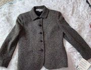 RENA ROWAN FOR SAVILLE BROWN TWEED BUTTON UP BLAZER WOMENS SIZE 8 NWT VINTAGE