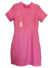 Ivy City Co Reese Barbie Pink Tweed Short Sleeve Zipper Suit Dress Small