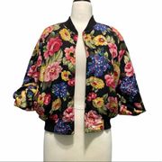 Liz Claiborne Lizwear Petites Vintage 1980s Floral Bomber Jacket Small Black